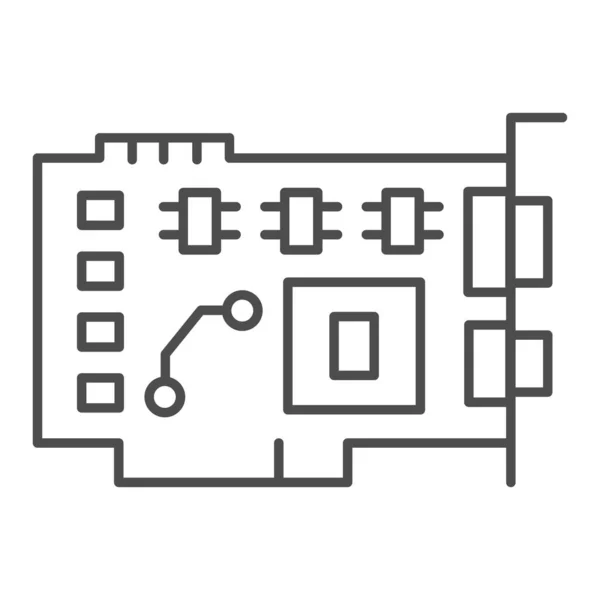 Videokaart Dunne Lijn Pictogram Circuit Board Met Geïntegreerd Geheugen Gpu — Stockvector