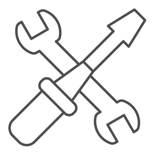 Šroubovák Klíč Tenké Čáry Ikony Inženýr Symbol Zařízení Pro Opravu — Stockový vektor
