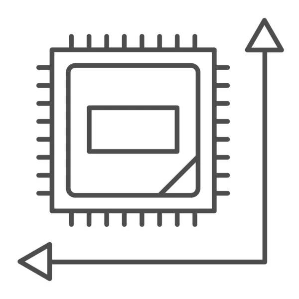 グラフの細い線のアイコンのマイクロチップ 座標系の記号でコンピュータチップ 白い背景にアウトラインスタイルのピクトグラム モバイルコンセプトとウェブデザインのためのベンチマーク記号 ベクトルグラフィックス — ストックベクタ