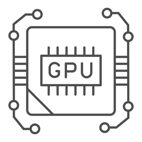 Circuit Och Video Chip Tunn Linje Ikon Grafisk Processor Kärna — Stock vektor