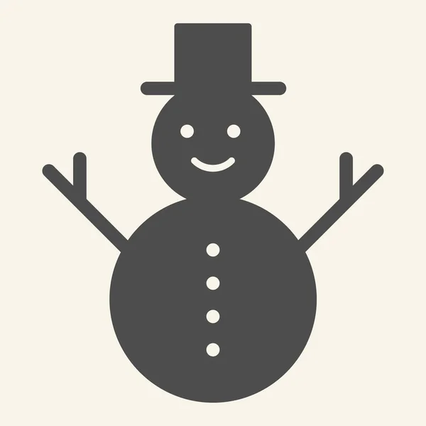Сніговик Солідний Значок Щасливий Зимовий Сніговик Піктограмою Стилю Капелюха Шарфа — стоковий вектор