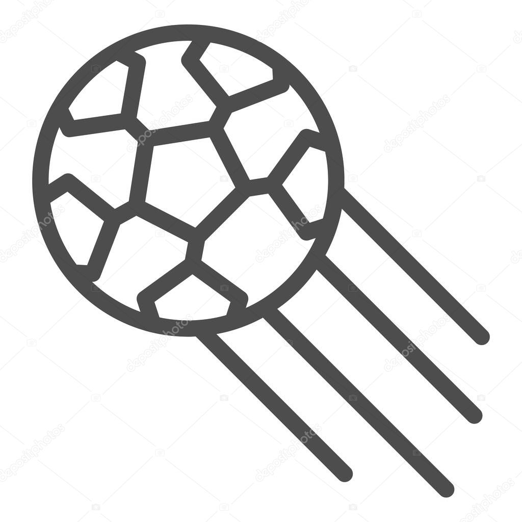 Soccer ball line icon. Kicked football soccer-ball, flying on speed in air symbol, outline style pictogram on white background. Sport sign for mobile concept and web design. Vector graphics
