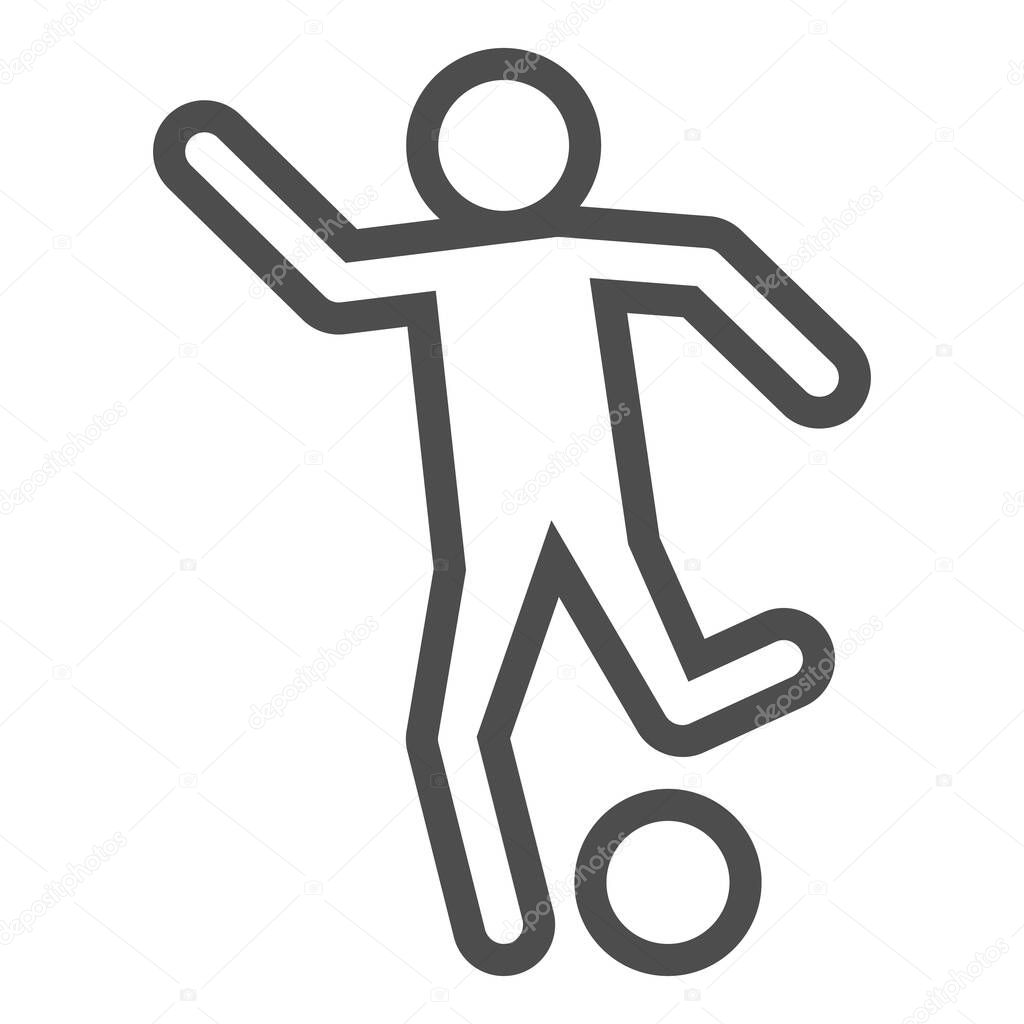 Man shooting ball line icon. Soccer or football player kicked soccer-ball symbol, outline style pictogram on white background. Sport sign for mobile concept and web design. Vector graphics
