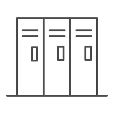 Spor dolapları ince çizgi ikonu. Beyazlara izole edilmiş spor salonu ya da stadyum illüstrasyonu için dolap. Üç bölüm güvenli tasarım, web ve uygulama için tasarlanmış. Eps 10.