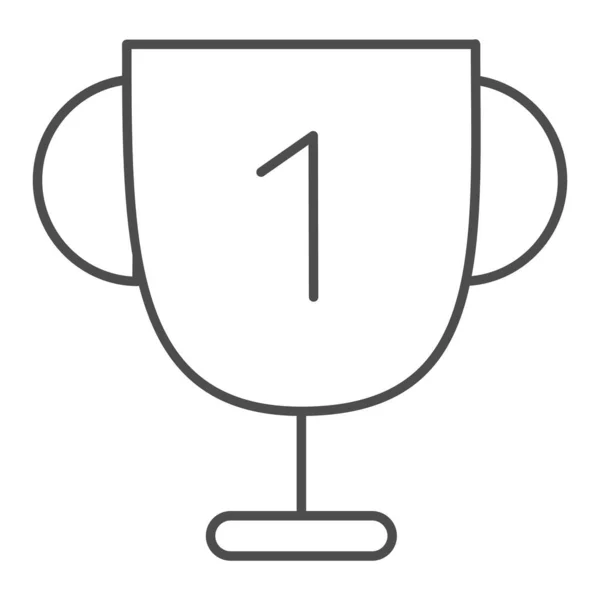 Winnaar Cup dunne lijn pictogram. Sport cup met nummer een illustratie geïsoleerd op wit. Trophy cup nummer 1 outline style design, ontworpen voor web en app. Eps 10. — Stockvector