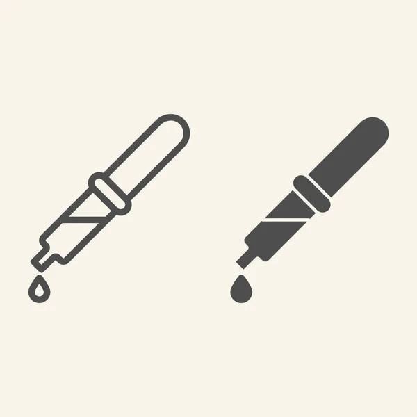 Línea de pipeta e icono sólido. Gotero de medicina con pictograma de estilo de perfil de gota sobre fondo blanco. Cuentagotas para concepto móvil y diseño web. Gráficos vectoriales . — Vector de stock