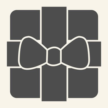 Hediye katı simgesi. Beyaz arka planda fiyonk şekilli resimli Noel hediyesi kutusu. Mobil konsept ve web tasarımı için yılbaşı veya Xmas hediye kutusu. Vektör grafikleri.