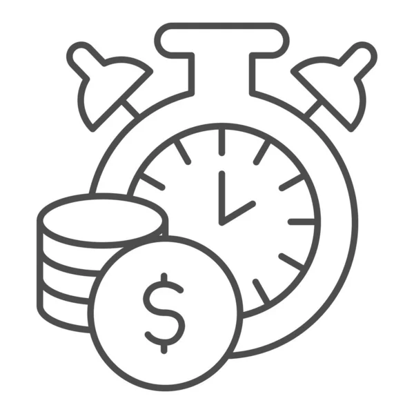 El tiempo es el icono de la línea delgada dinero. Cronómetro o temporizador y símbolo de monedas de dólar, pictograma de estilo de contorno sobre fondo blanco. Signo de negocio para concepto móvil y diseño web. Gráficos vectoriales . — Vector de stock