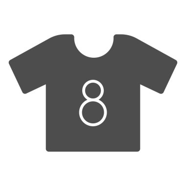 Gömlek katı bir ikon. Futbol takımı, sekiz numaralı forma takımı, beyaz arka planda glyph tarzı resim. Mobil konsept ve web tasarımı için spor tabelası. Vektör grafikleri.