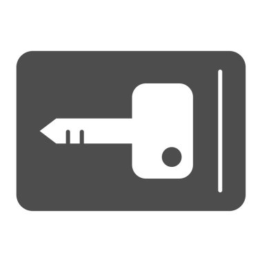 Anahtar kartı simgesi. Açılış odası sembolü için plastik manyetik erişim ögesi, beyaz arkaplanda kabartma biçiminde resim. Mobil konsept ve web tasarımı için otel tabelası. Vektör grafikleri.