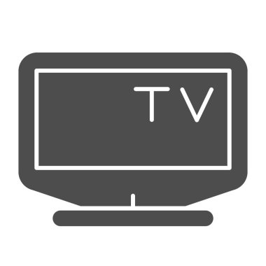 Plazma TV monitörü katı simge. Televizyon elektronik cihaz sembolü, beyaz arka planda glifli resim. Mobil konsept ve web tasarımı için ev aletleri imzası. Vektör grafikleri.