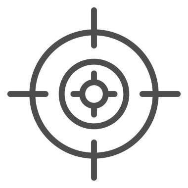 Hedef çizgi simgesi. Hedef hedef al, hedef işareti, beyaz arkaplanda ana hatlı resim çizimi. Mobil konsept ve web tasarımı için askeri ya da savaş işareti. Vektör grafikleri.