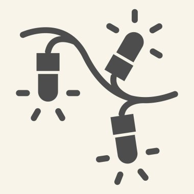 Çelenkler katı bir ikon. Beyaz arka planda noel ışıkları tasviri. Xmas için parlayan ampul ve taşınabilir konsept ve web tasarımı için yeni yıl süslemesi. Vektör grafikleri.