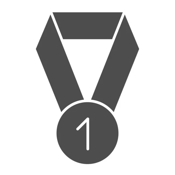 Πρώτη θέση μετάλλιο στερεά εικόνα. Βραβείο πρωταθλητή επιτευγμάτων, σύμβολο νικητή διαγωνισμού, εικονόγραμμα στυλ glyph σε λευκό φόντο. Sport sign για mobile concept ή web design. Διανυσματικά γραφικά. — Διανυσματικό Αρχείο