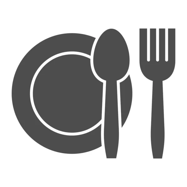 Ensemble de couverts icône solide. Assiette avec fourchette et couteau symbole, pictogramme de style glyphe sur fond blanc. Panneau alimentaire ou domestique pour concept mobile et web design. Graphiques vectoriels . — Image vectorielle
