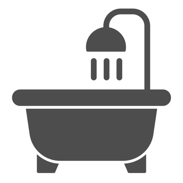 バスルームの固体アイコン。シャワー付きのバスタブ、男性と女性のトイレのシンボル、白い背景にグリフスタイルのピクトグラム。モバイルコンセプトとウェブデザインのためのホテルビジネスサイン。ベクトルグラフィックス. — ストックベクタ