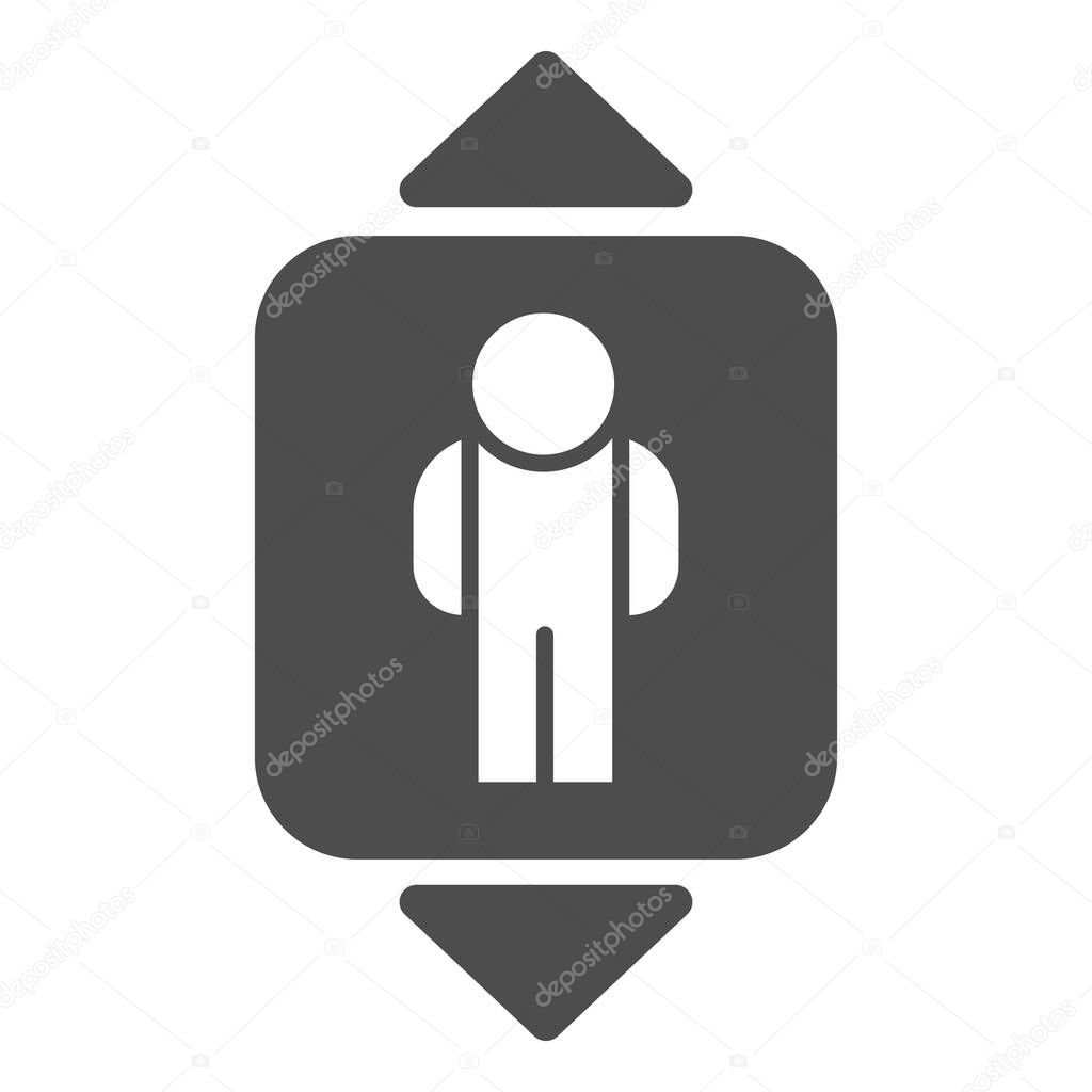 Elevator Solid Icon Passenger Lift Human And Up And Down Arrows Symbol Glyph Style Pictogram On White Background Hotel Business Sign For Mobile Concept And Web Design Vector Graphics Premium Vector