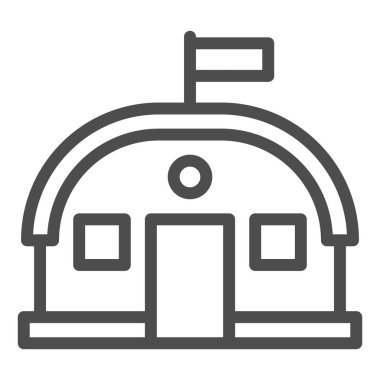 Kışla hattı ikonu. Askeri kamp çadırı, asker kamp sembolü, beyaz arka planda ana hatlı resim. Mobil konsept ve web tasarımı için askeri ya da savaş işareti. Vektör grafikleri.