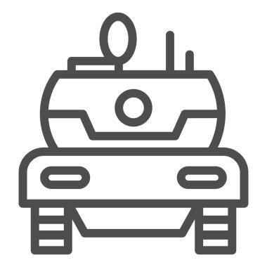 Modern tank hattı ikonu. Savaş ve saldırı savaş aracı sembolü, beyaz arka planda ana hatlı resim. Mobil konsept ya da web tasarımı için askeri ya da savaş işareti. Vektör grafikleri.