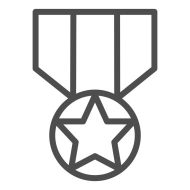 Madalya çizgisi ikonu. Ordu ödülü, onur sembolü asker, beyaz arka planda ana hatlı resim. Mobil konsept ve web tasarımı için askeri işaret. Vektör grafikleri.