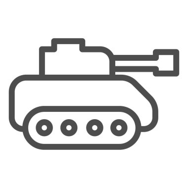 Ordu tank hattı ikonu. Savaş ve savaş aracı sembolü, beyaz arka planda ana hatlı resim. Mobil konsept ve web tasarımı için askeri işaret. Vektör grafikleri.