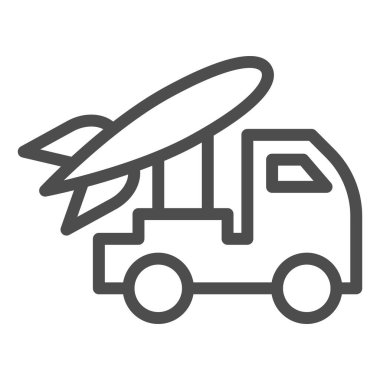 Roket fırlatıcı taşıma hattı simgesi. Askeri uçaksavar silah sembolü, beyaz arka planda ana hatlı resim. Mobil konsept ve web tasarımı için savaş işareti. Vektör grafikleri.