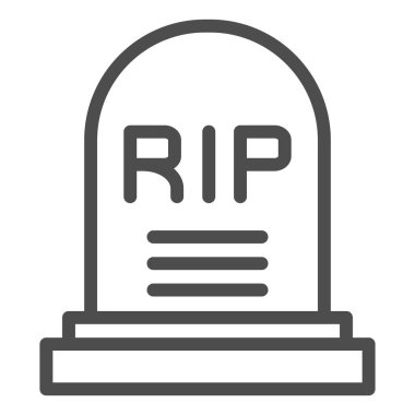 Asker mezar taşı çizgisi simgesi. Grave RIP, mezarlıkta ölen kişi anıtı sembolü, beyaz arka planda ana hatlı resim. Mobil konsept ve web tasarımı için askeri işaret. Vektör grafikleri.