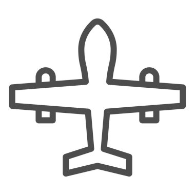 Askeri İHA hattı ikonu. Savaş uçağı, avcı uçağı keşif uçağı sembolü, beyaz arka planda ana hatlı resim. Mobil konsept ve web tasarımı için savaş işareti. Vektör grafikleri.