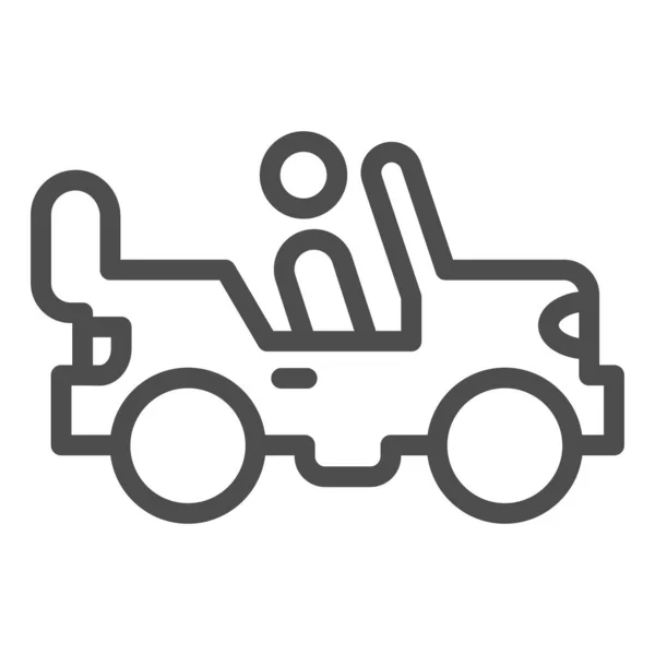 Liniensymbol der Armee. Offroad-Rover mit Personen-, Auto- und Soldatensymbol, Umrisspiktogramm auf weißem Hintergrund. Militärisches Zeichen für mobiles Konzept und Webdesign. Vektorgrafik. — Stockvektor