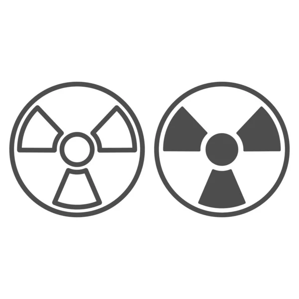 Línea de radiación e icono sólido. Energía tóxica y nuclear, símbolo de peligro, pictograma de estilo perfilado sobre fondo blanco. Signo militar para concepto móvil y diseño web. Gráficos vectoriales . — Vector de stock