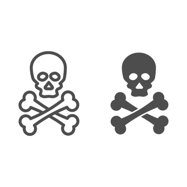 Jolly roger line and solid icon. Death warning, skull and crossbones symbol, outline style pictogram on white background. Warfare or danger sign for mobile concept and web design. Vector graphics. — Stock Vector