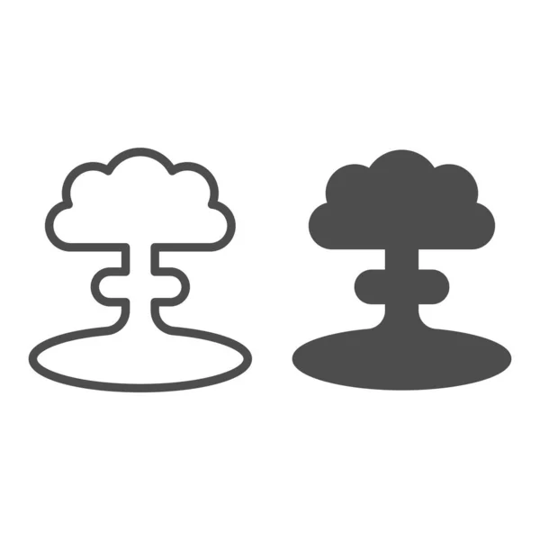 Nükleer patlama hattı ve katı bir ikon. Atomik bomba patlaması, mantar şekilli zehirli bulut sembolü, beyaz arka planda ana hatlı resim. Mobil konsept ya da web tasarımı için savaş işareti. Vektör grafikleri. — Stok Vektör