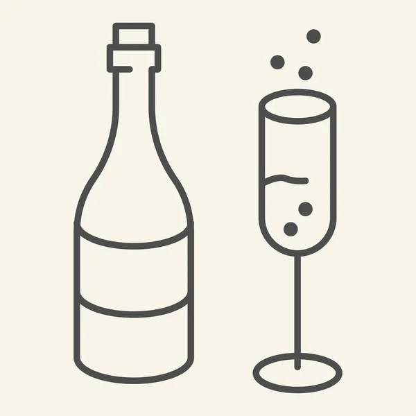 Champagne et verre mince icône de ligne. pictogramme de style de contour de célébration du Nouvel An sur fond blanc. Vin mousseux et verre avec bulles pour concept mobile et web design. Graphiques vectoriels . — Image vectorielle