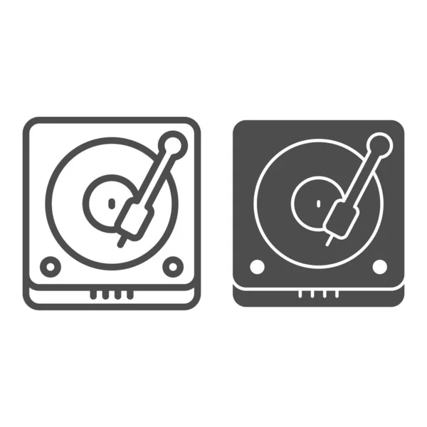 Línea de consola DJ e icono sólido. Instrumento musical gramófono mezclando audio. Concepto de diseño de vectores de fiesta, pictograma de estilo de esquema sobre fondo blanco, uso para web y aplicación. Eps 10 . — Vector de stock