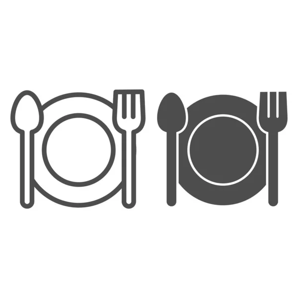 Cubertería e icono sólido. Plato con tenedor y cuchillo. Concepto de diseño de vectores de entretenimiento de cumpleaños y aniversario, delinee el pictograma de estilo sobre fondo blanco, úselo para web y aplicación. Eps 10 . — Vector de stock