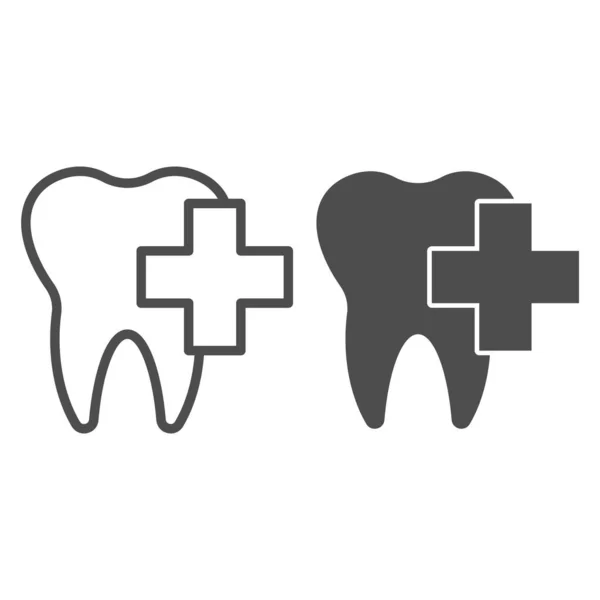 Clean single tooth with plus line and solid icon. Teeth care with cross symbol, outline style pictogram on white background. Dental sign for mobile concept and web design. Vector graphics. — Stock Vector