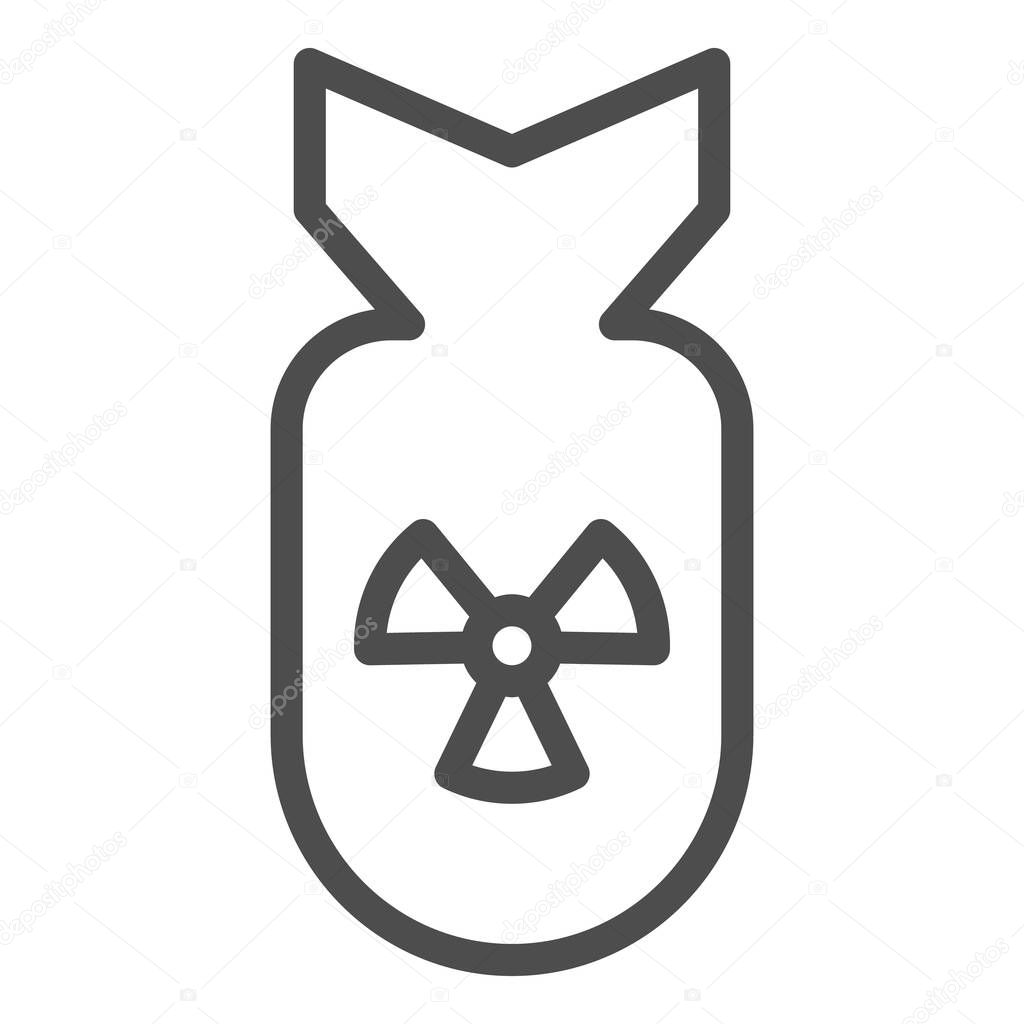 Atomic bomb line icon. Air rocket with radiation or nuclear symbol, outline style pictogram on white background. Military or warfare sign for mobile concept and web design. Vector graphics.