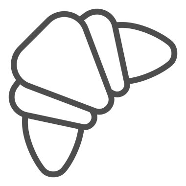 Kruvasan hattı ikonu. Geleneksel kahvaltı, tatlı dolgu sembollü badem çöreği, beyaz arka planda ana hatlı resim. Mobil konsept ve web tasarımı için fırın tabelası. Vektör grafikleri.