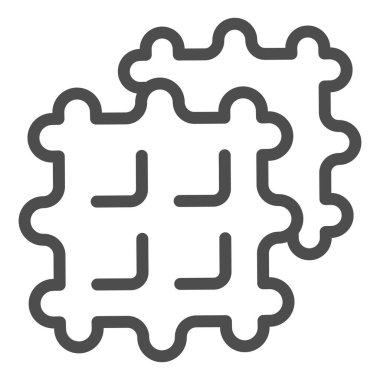 Waffles çizgisi ikonu. İki kızarmış Belçika waffle tatlı sembolü, beyaz arka planda ana hatlı resim. Mobil konsept ve web tasarımı için fırın tabelası. Vektör grafikleri.