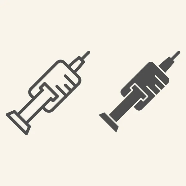 Spuitlijn en stevig pictogram. Vaccinatie of injectie omtrek stijl pictogram op witte achtergrond. Medische spuit met vaccin voor mobiel concept en webdesign. vectorgrafieken. — Stockvector
