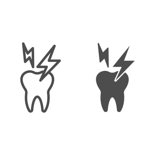 Υπερ-ευαίσθητη γραμμή δοντιών και συμπαγές εικονίδιο. Άρρωστο δόντι και σύμβολο αστραπή, περίγραμμα στυλ εικονόγραμμα σε λευκό φόντο. Οδοντιατρική σήμανση για mobile concept και web design. Διανυσματικά γραφικά. — Διανυσματικό Αρχείο
