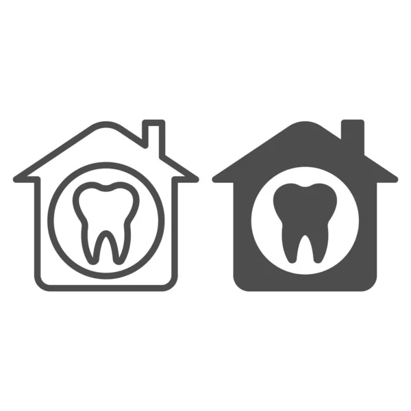 Casa e linha de dentes e ícone sólido. Clínica dentária privada ou símbolo de casa, esboço pictograma estilo no fundo branco. Sinal de Odontologia para conceito móvel e web design. Gráficos vetoriais . —  Vetores de Stock