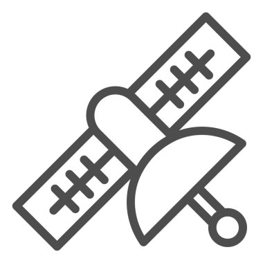 Uydu hattı simgesi. Yörünge sembolü üzerinde sivil ya da ordu toprak gözlem nesnesi, beyaz arka planda ana hatlı resim. Mobil konsept ve web tasarımı için askeri işaret. Vektör grafikleri.