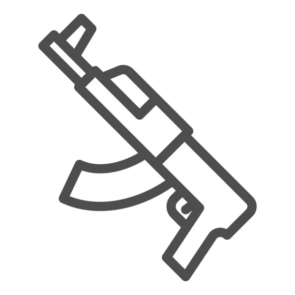 卡拉什尼科夫冲锋枪线图标。火器机械武器符号,在白色背景上勾画出风格象形文字.用于移动概念和网页设计的军事或战争标志。矢量图形. — 图库矢量图片