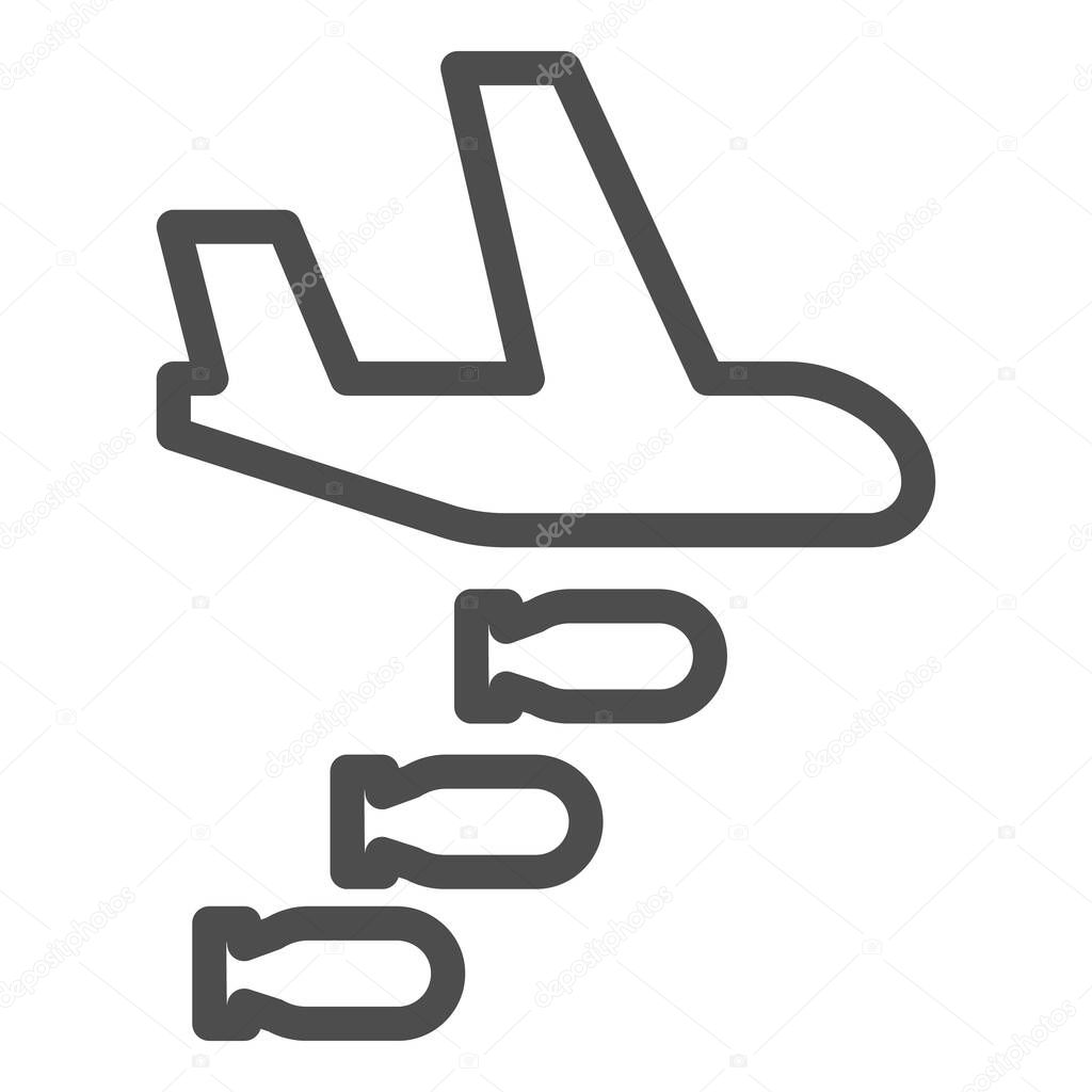Bomber line icon. Air bombing, war attack and aircraft symbol, outline style pictogram on white background. Military or warfare sign for mobile concept and web design. Vector graphics.