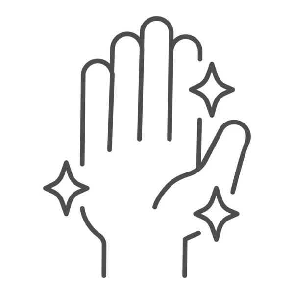 Hand nach dem Waschen frei von Bakterien oder Viren dünne Linie Symbol. Saubere glänzende Hände Symbol, umreißen Stil Piktogramm auf weißem Hintergrund. Coronavirus Prävention Zeichen mobilen und Web-Design. Vektorgrafik. — Stockvektor