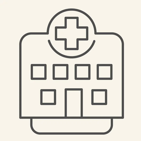 Клиническая икона тонкой линии. Пиктограмма в стиле здания больницы на белом фоне. Медицинское учреждение с крестом на вершине для мобильной концепции и веб-дизайна. Векторная графика . — стоковый вектор