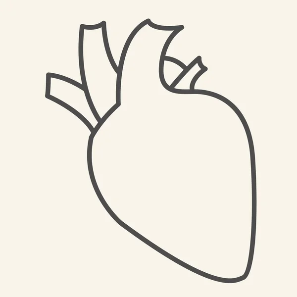 Hartorgaan dunne lijn icoon. Menselijk hart met aorta en slagaders omtrek stijl pictogram op witte achtergrond. Medische gezondheidssignalering voor mobiel concept en webdesign. vectorgrafieken. — Stockvector