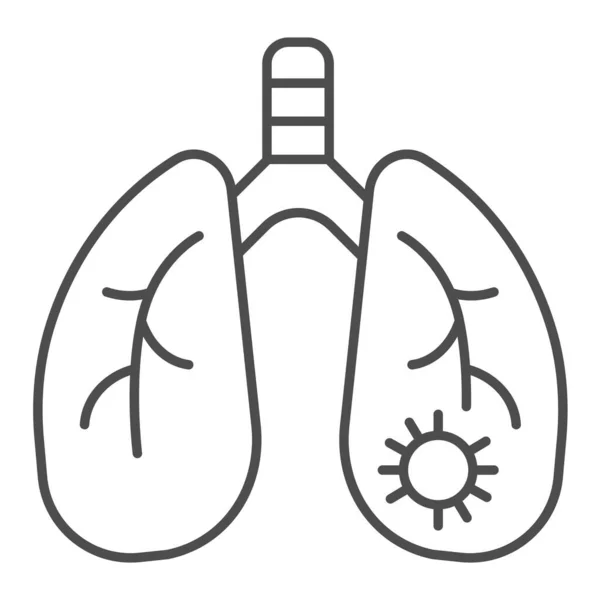 Infección por Coronavirus en el icono de la línea delgada pulmonar. Las bacterias de órganos y virus humanos describen el pictograma de estilo sobre fondo blanco. Pulmones humanos infectados para concepto móvil y diseño web. Gráficos vectoriales . — Vector de stock