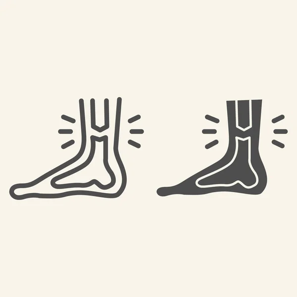 Leg ankle pain line and solid icon. Foot joint bones injury outline style pictogram on white background. Injury leg for mobile concept and web design. Vector graphics. — Stock Vector